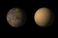 طوفان های  سراسری مریخ ستون هایی بلند از گرد و خاک را به آسمان می فرستند.